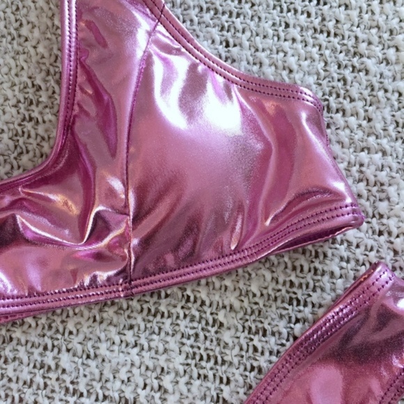 Sexy Metallic Pink Bikini Two Piece Swim Suit NEW - Picture 3 of 5